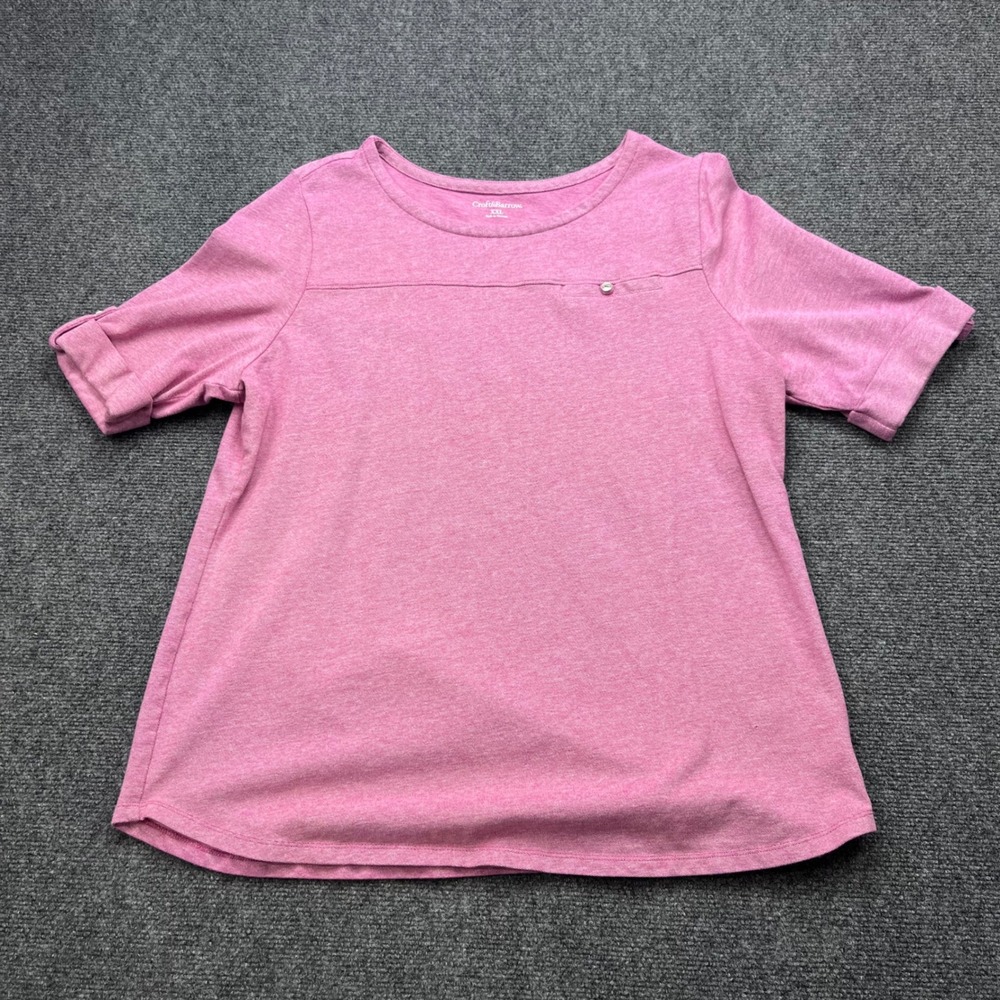 Croft & Barrow Short Sleeve Roll Tab Pocket Pink Slub Knit Scoop Neck Top